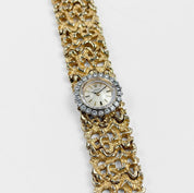 Rolex 'Ladies' Vintage Cocktail Watch 8300 Yellow Gold Champagne Dial Diamond Bezel Nugget Filigree Style Mesh Bracelet