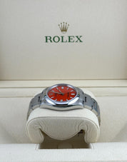 Rolex Oyster Perpetual 126000 Stainless Steel Coral Red Dial