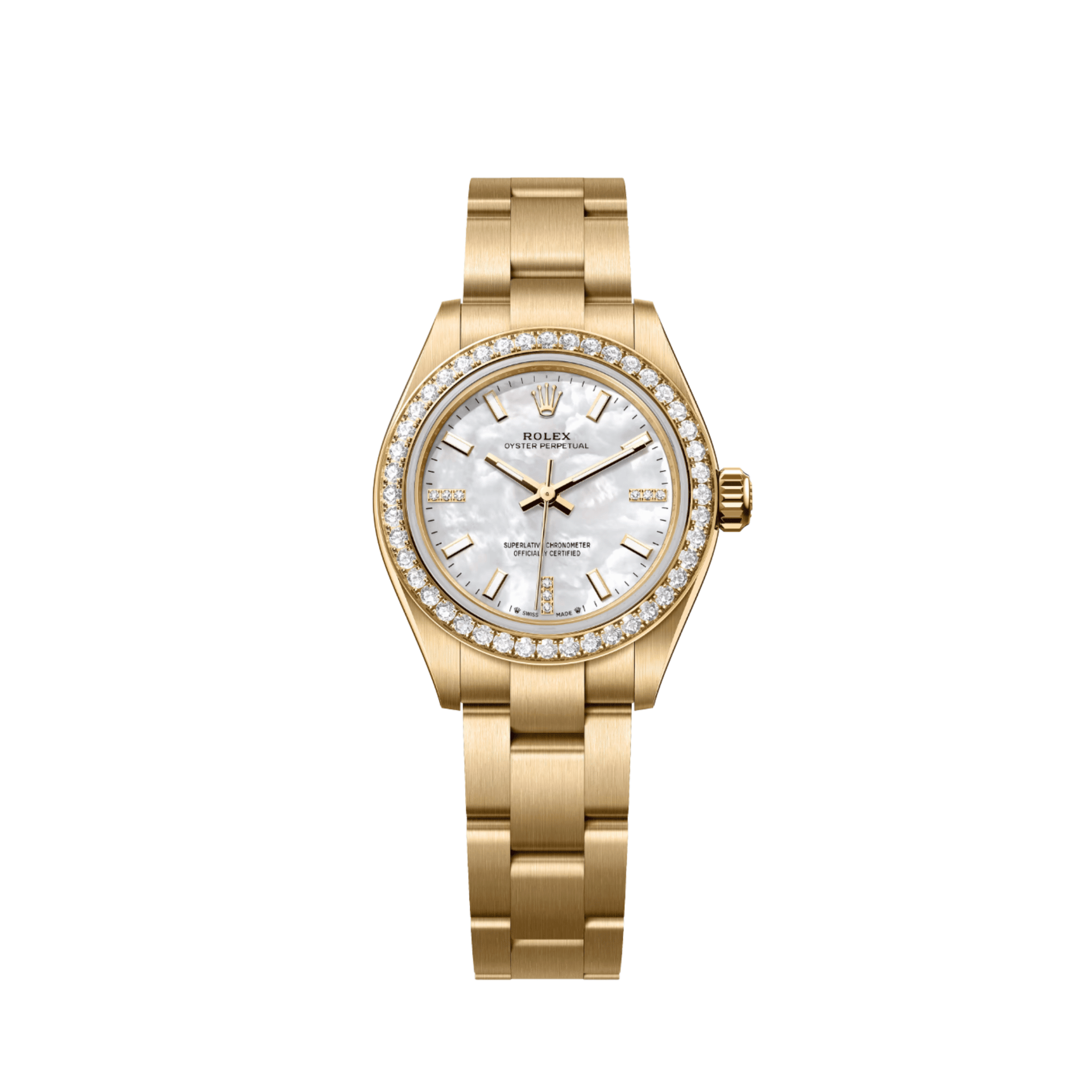 Rolex Oyster Perpetual 28 276248RBR 'Ladies' Yellow Gold Mother Of Pearl Diamond Dial Diamond Bezel (2026)