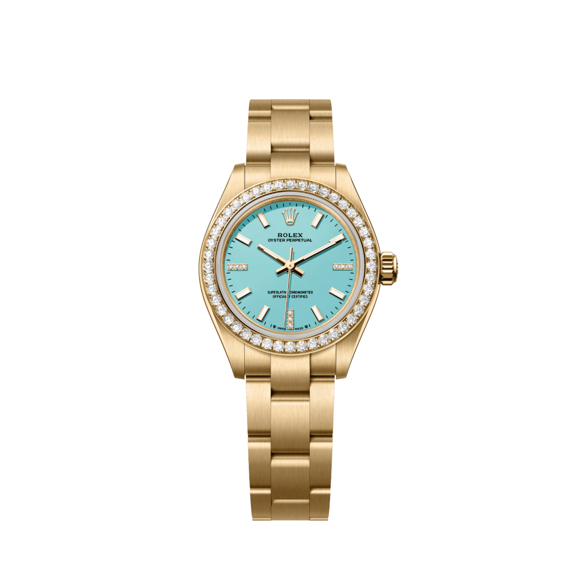 Rolex Oyster Perpetual 28 276248RBR 'Ladies' Yellow Gold Turquoise Blue Diamond Dial Diamond Bezel (2026)