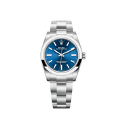 Luxury Watch Rolex Oyster Perpetual 34 Blue Dial 124200 Wrist Aficionado