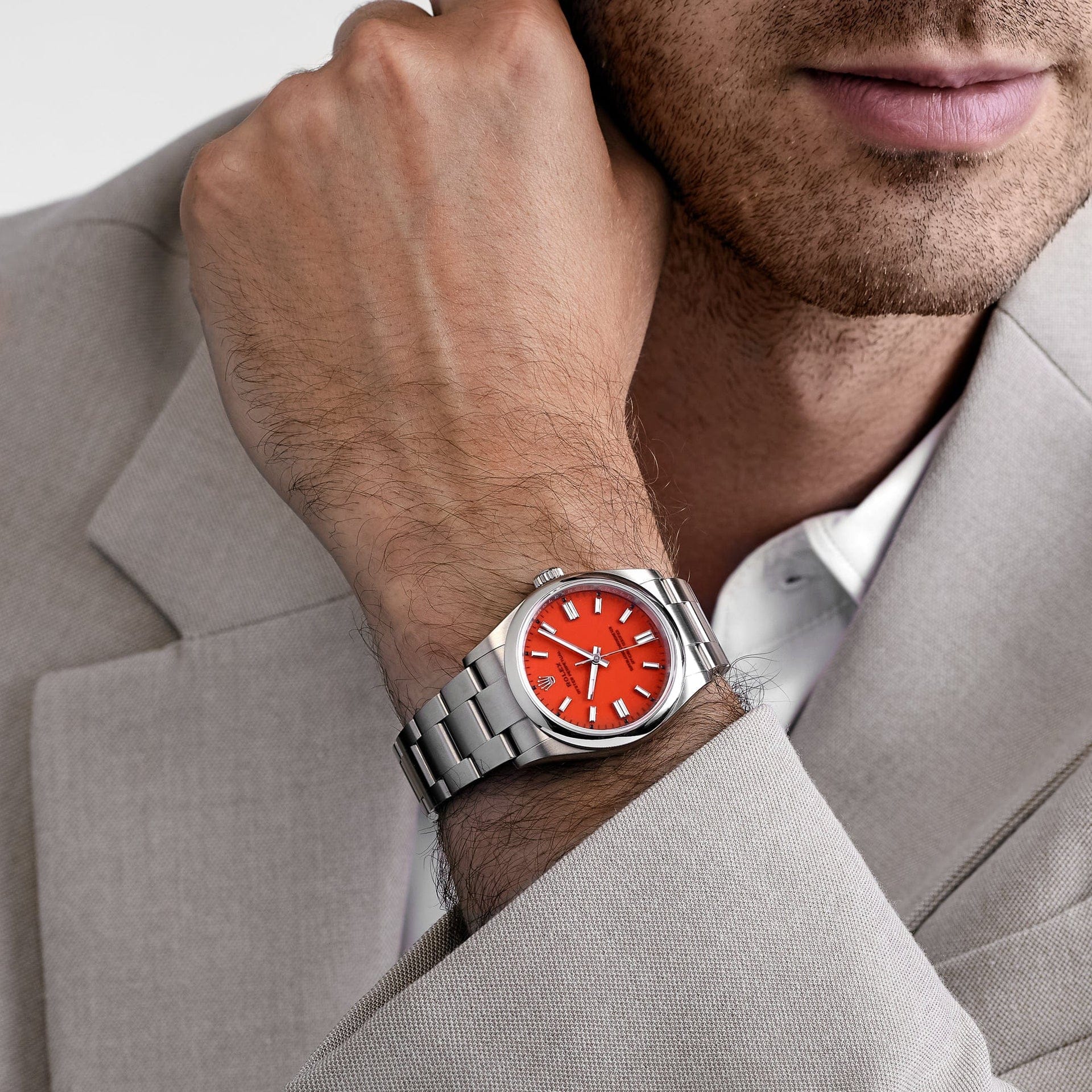Rolex Oyster Perpetual 36 126000 Stainless Steel Coral Red Dial