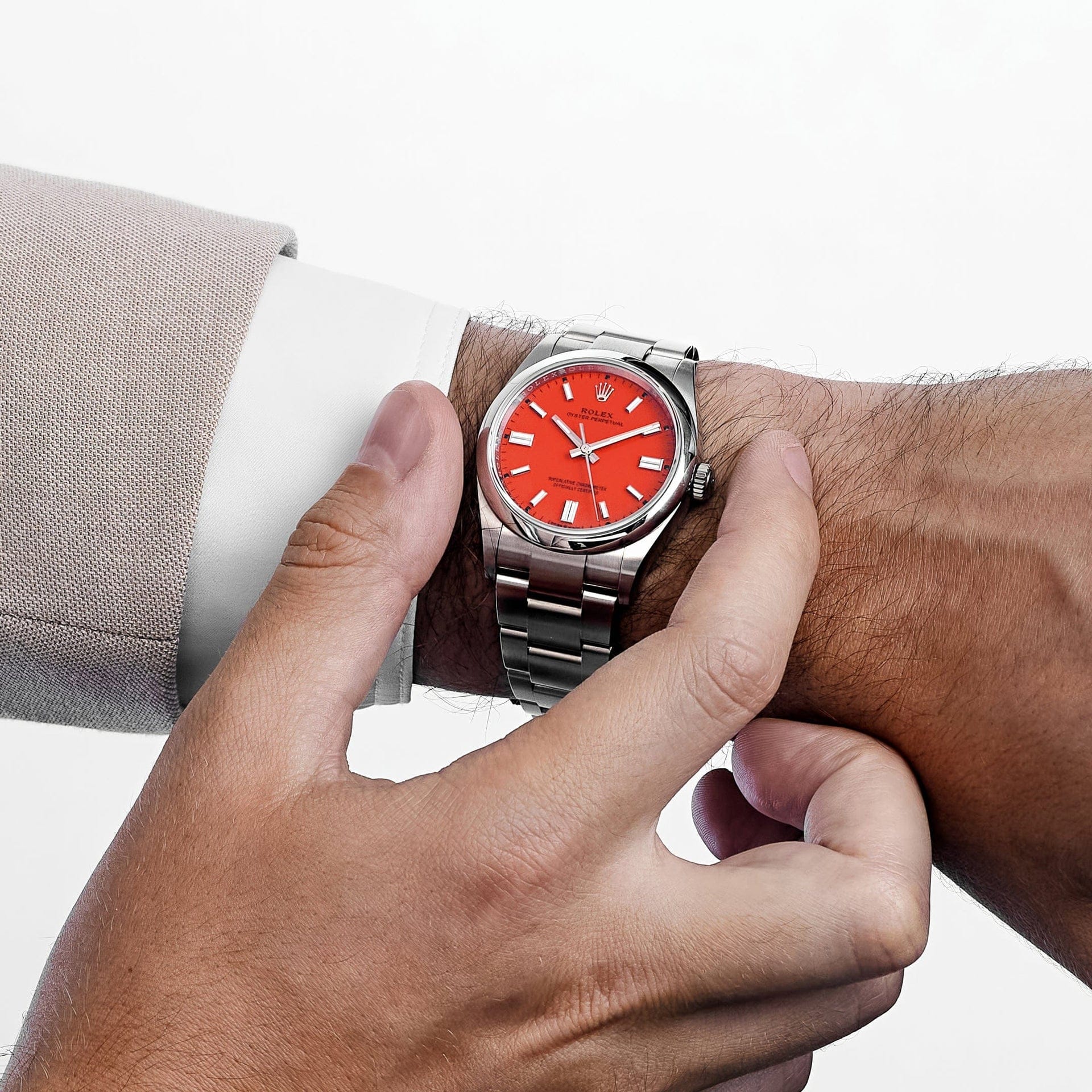 Rolex Oyster Perpetual 36 126000 Stainless Steel Coral Red Dial