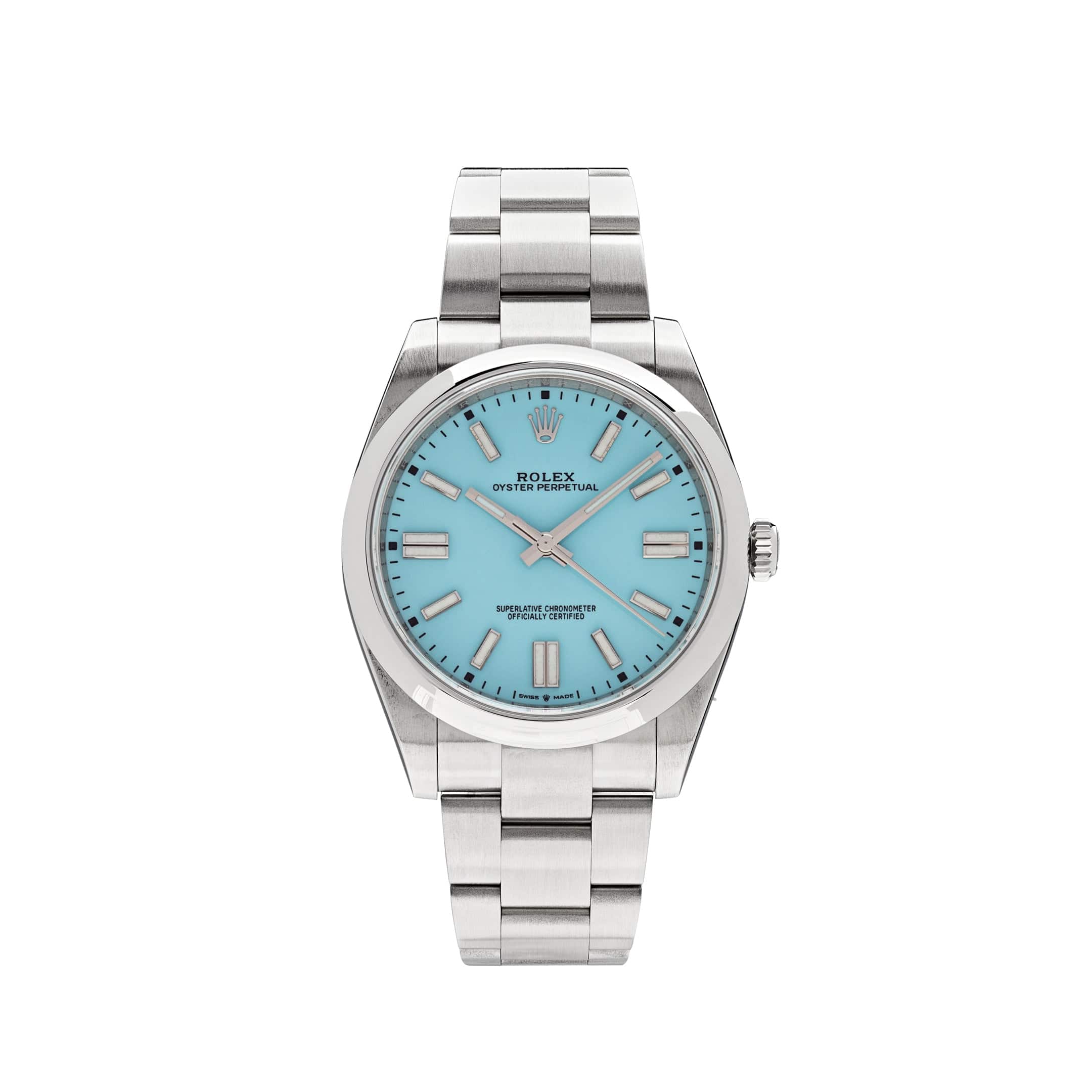 Luxury Watch Rolex Oyster Perpetual Tiffany Blue Dial 41mm 124300 Wrist Aficionado