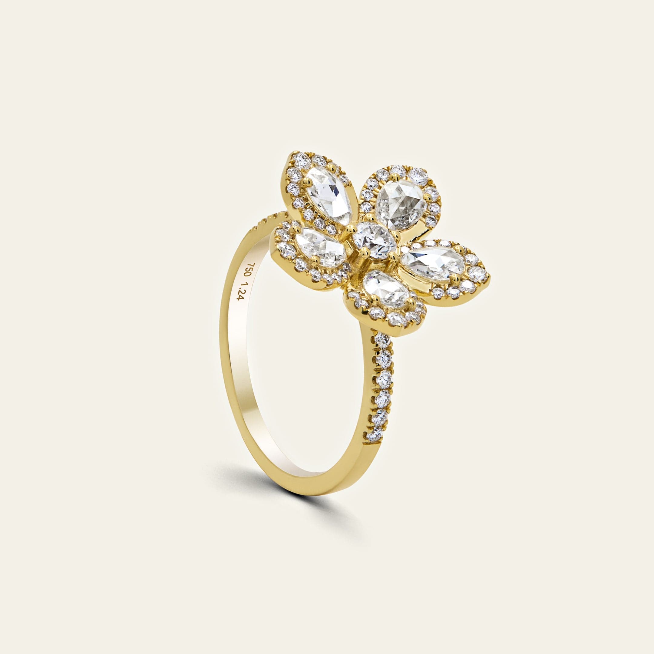 Rose-Cut Diamond Flower Ring in Yellow Gold