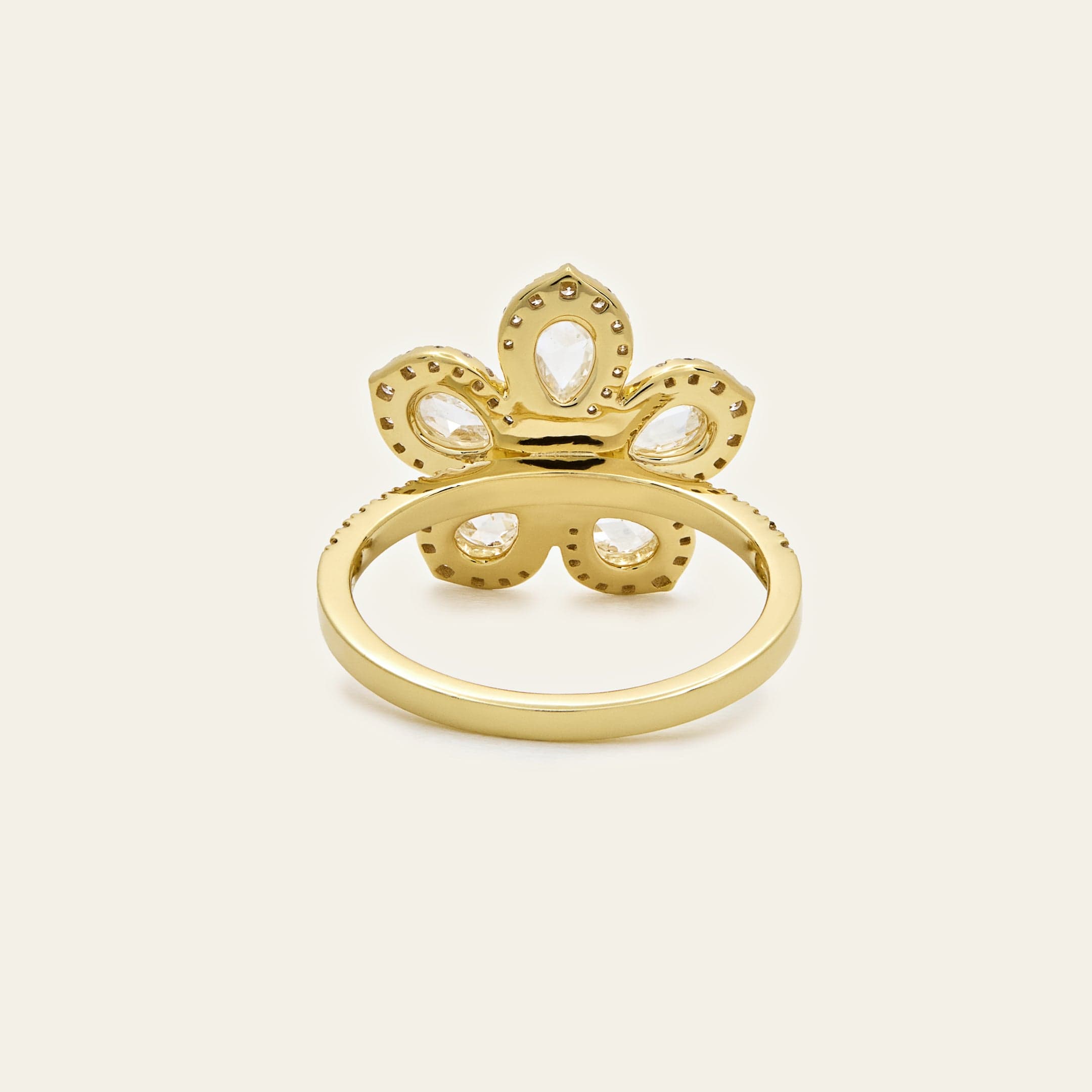 Rose-Cut Diamond Flower Ring in Yellow Gold