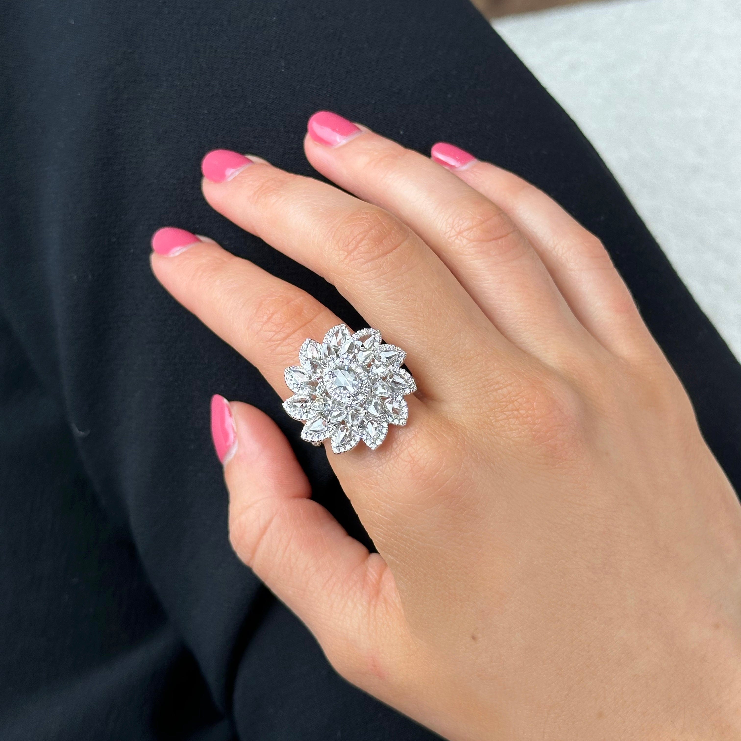 Rose-Cut Diamond Flower Ring