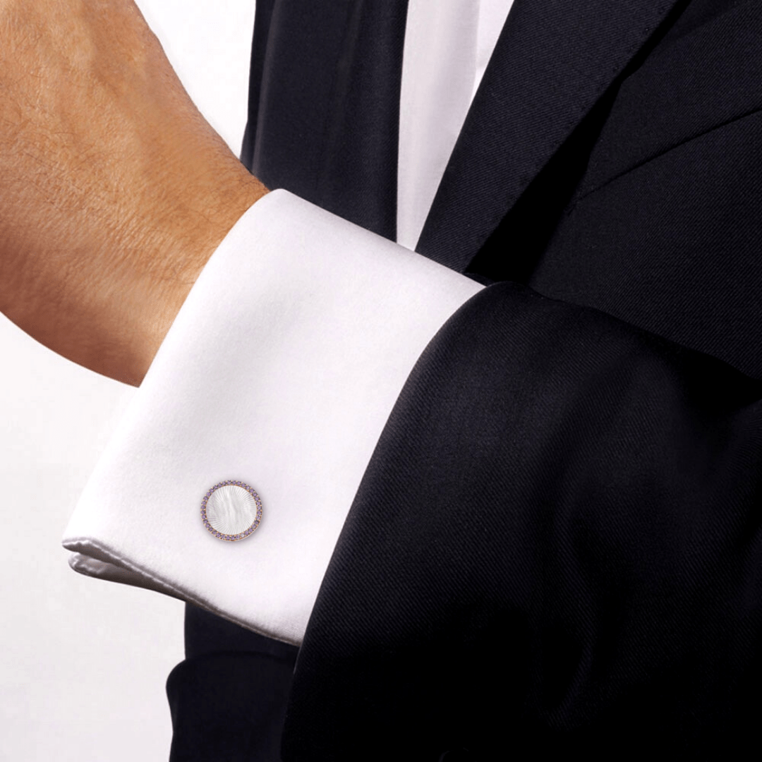 Cufflinks Rose Gold Cufflinks with Pinctada Maxima and Purple Sapphires Wrist Aficionado