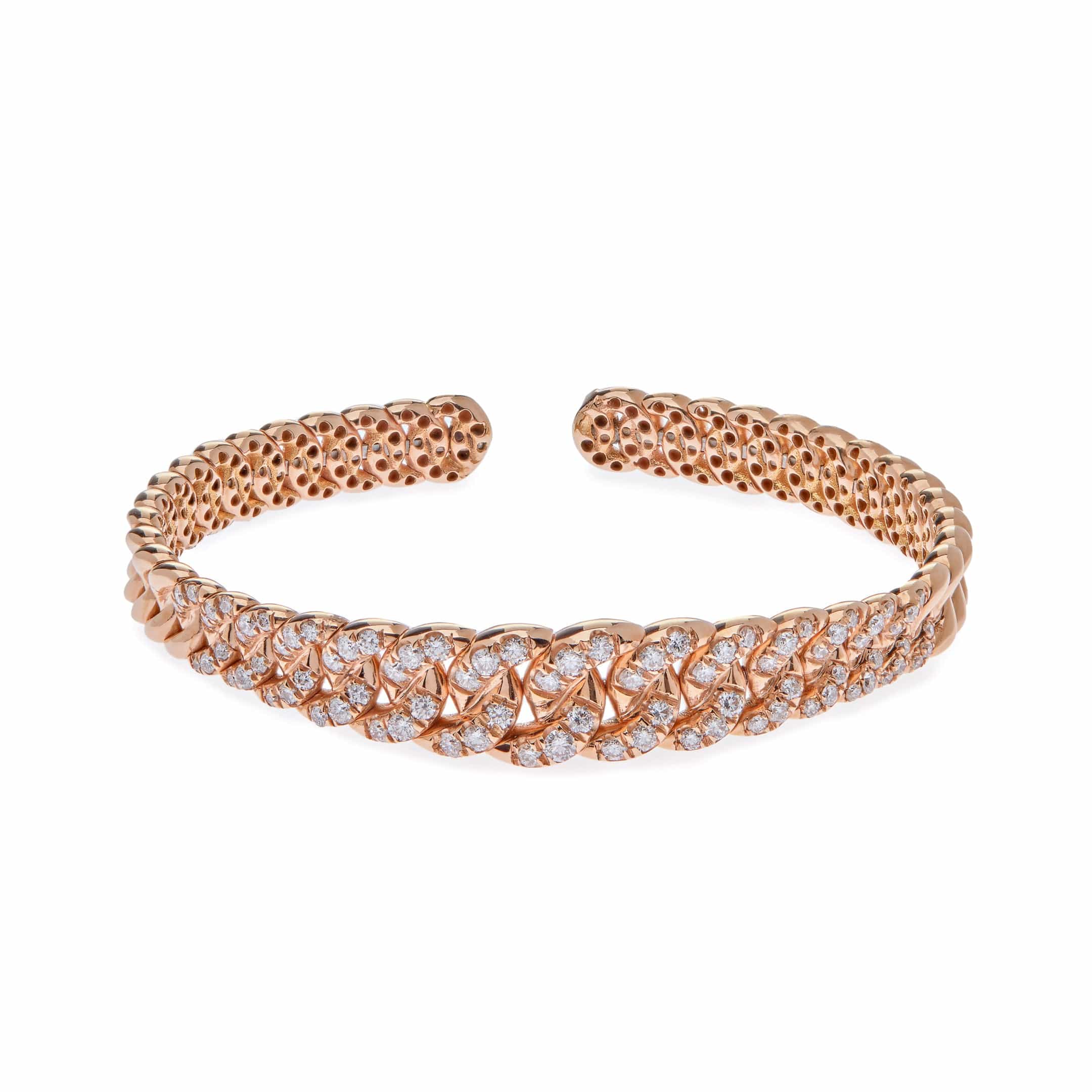 Bracelets Rose Gold & Diamond Cuban Link Cuff Bracelet Wrist Aficionado