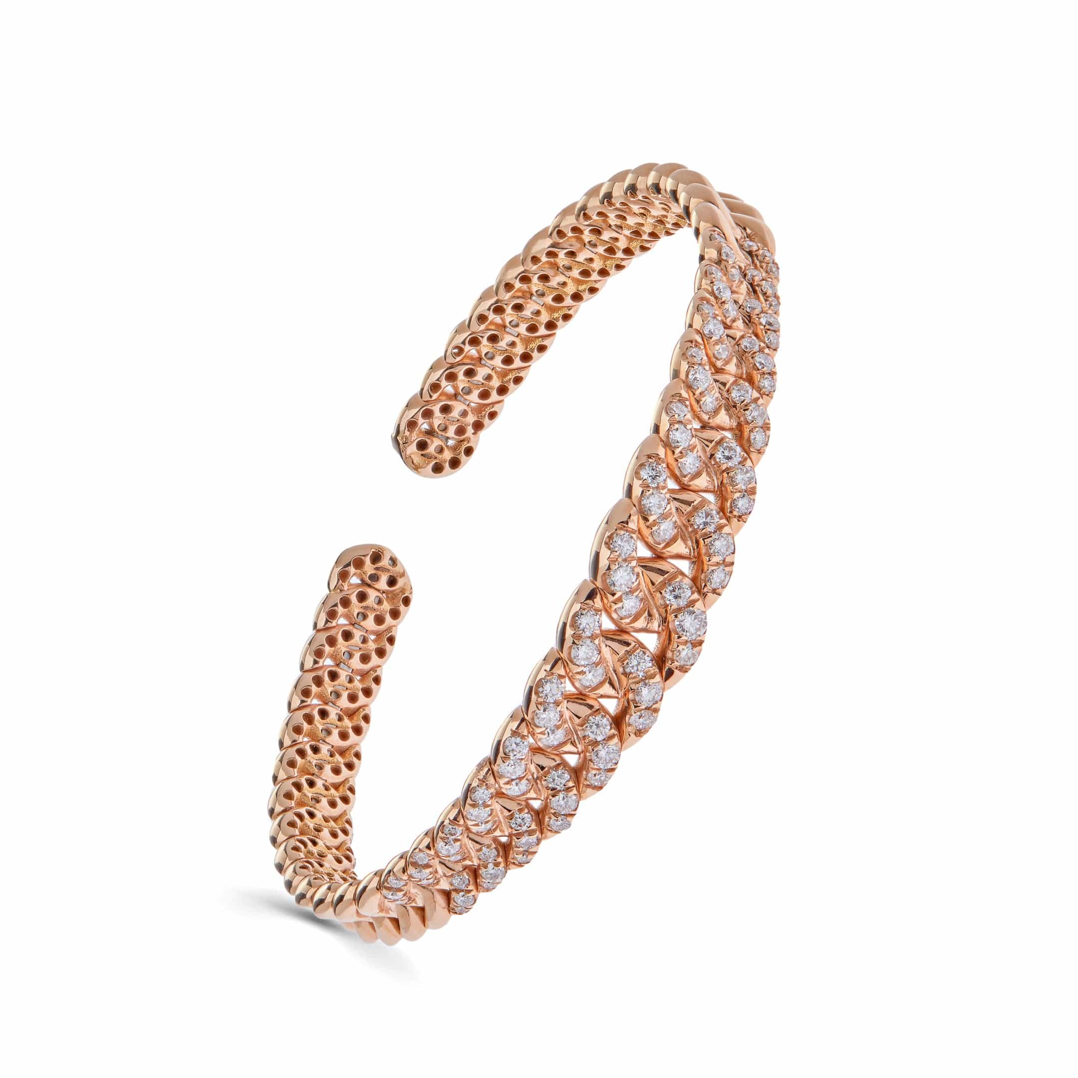 Bracelets Rose Gold & Diamond Cuban Link Cuff Bracelet Wrist Aficionado