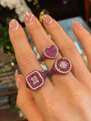 Rings Rose Gold Ruby & Diamond Square Ring Wrist Aficionado