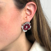 Ruby and Diamond Flower Earrings