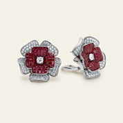 Ruby and Diamond Flower Earrings