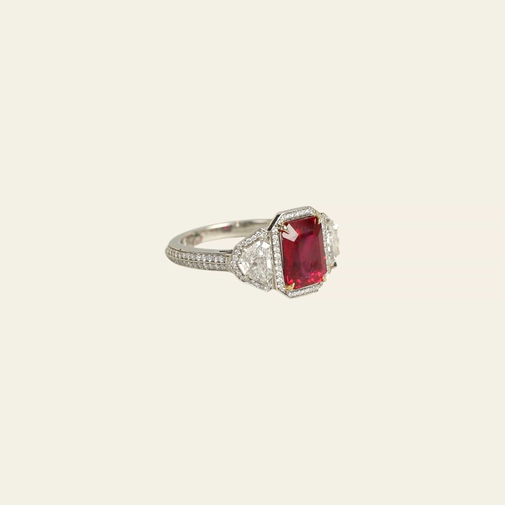 Emerald-Cut Ruby and Diamond Ring