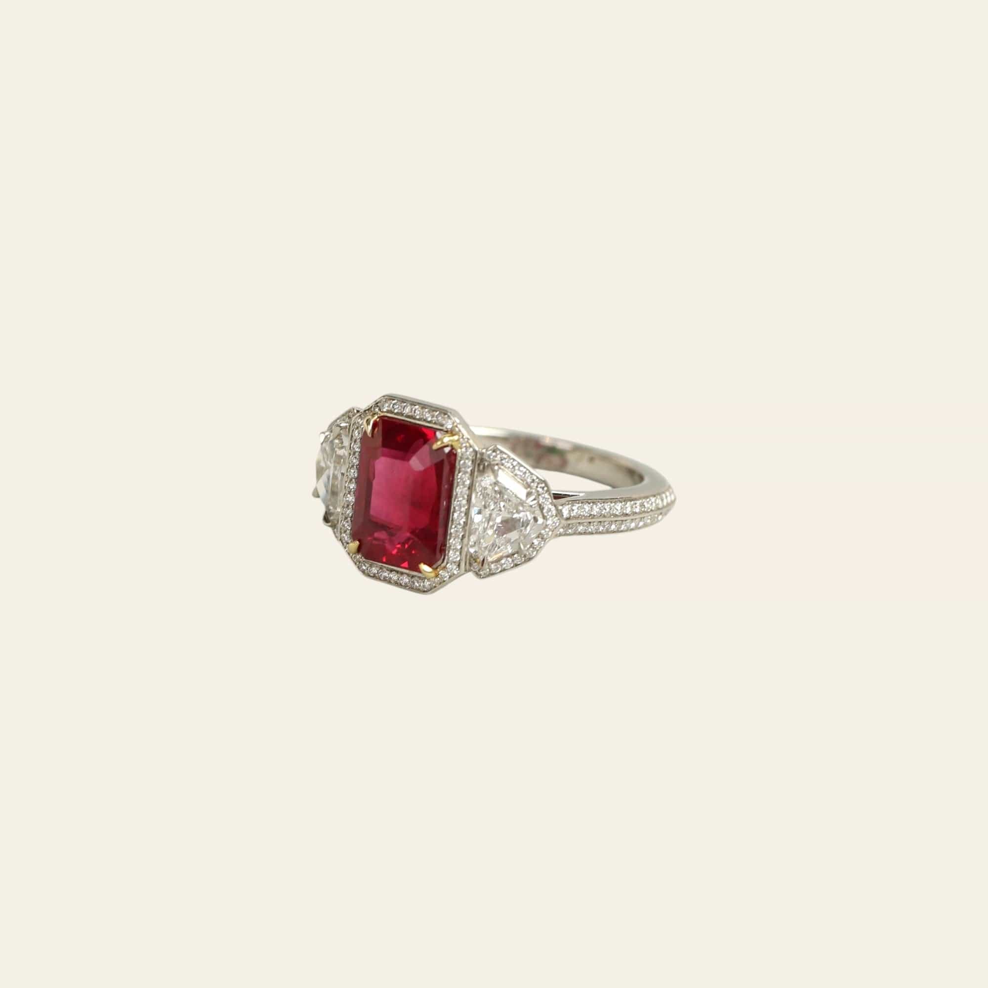 Emerald-Cut Ruby and Diamond Ring