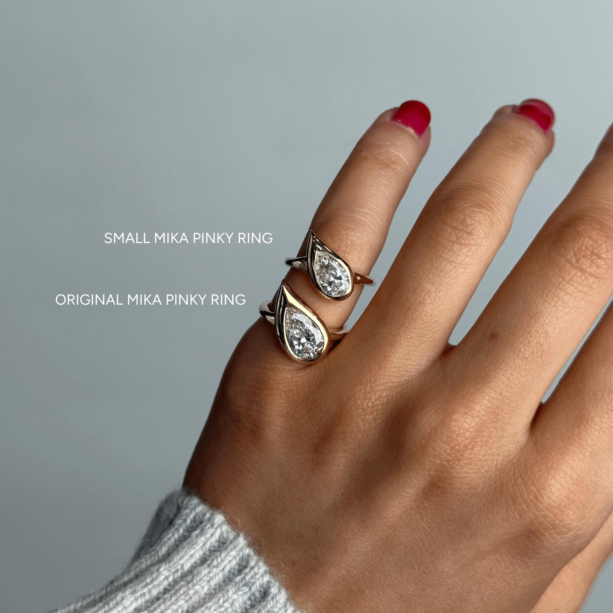 Small Mika Pinky Ring in Yellow Gold with Pear Diamond