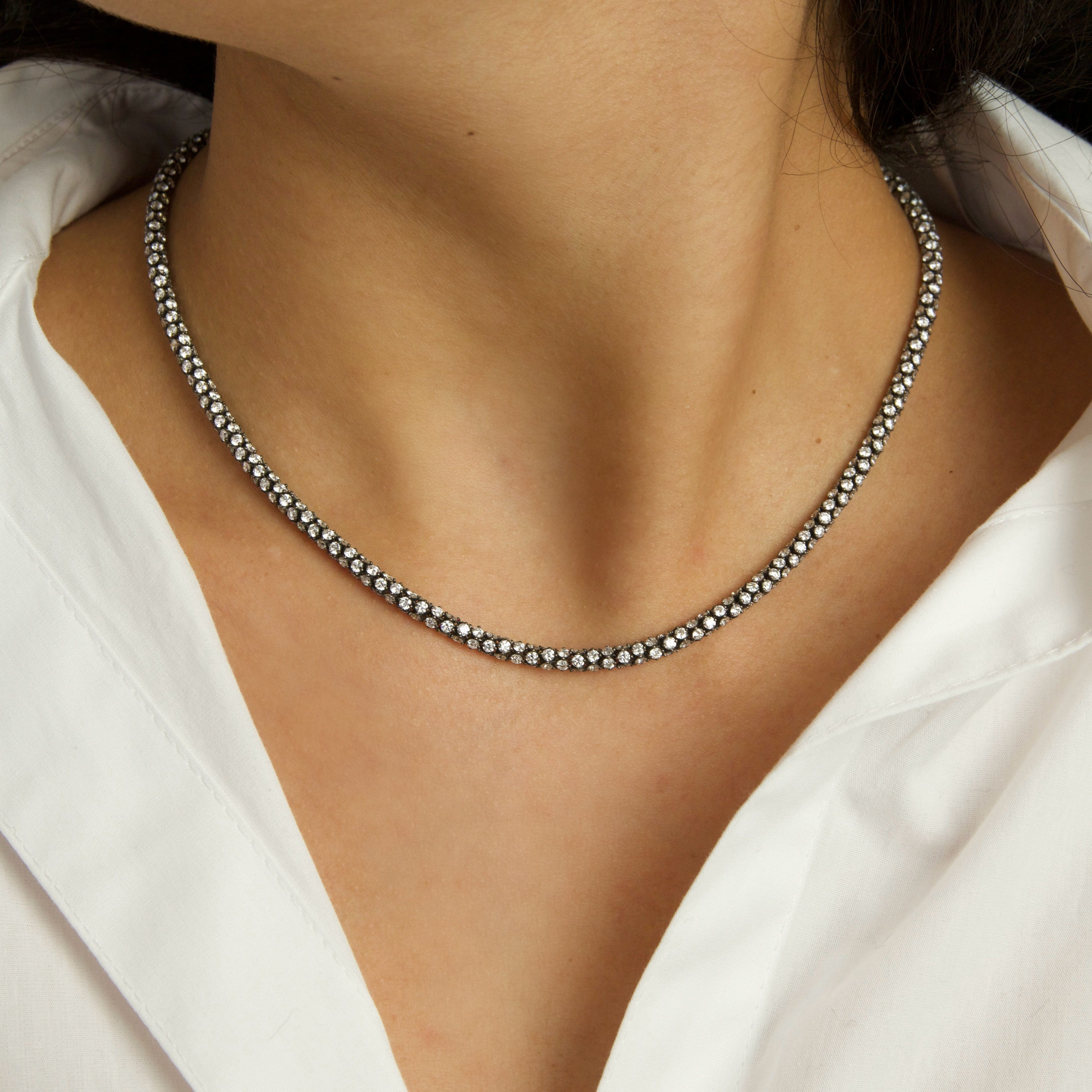 SNAKEDLOWS ダイヤ ネックレス Black Rhodium Tennis Necklace in 18K Gold | Diamond Tennis