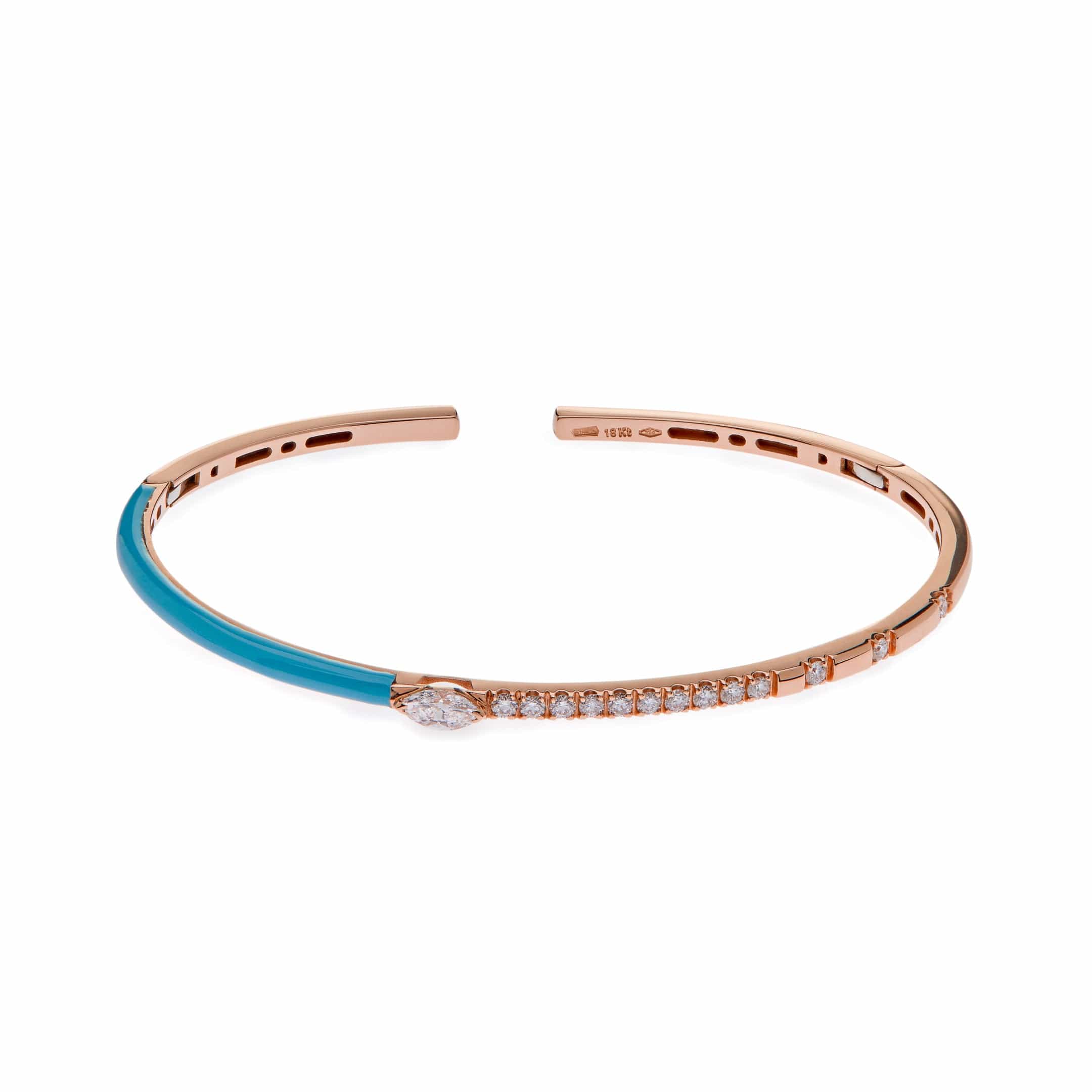 Teal Enamel Rose Gold Diamond Bangle Wrist Aficionado