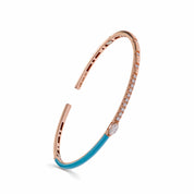 Teal Enamel Rose Gold Diamond Bangle