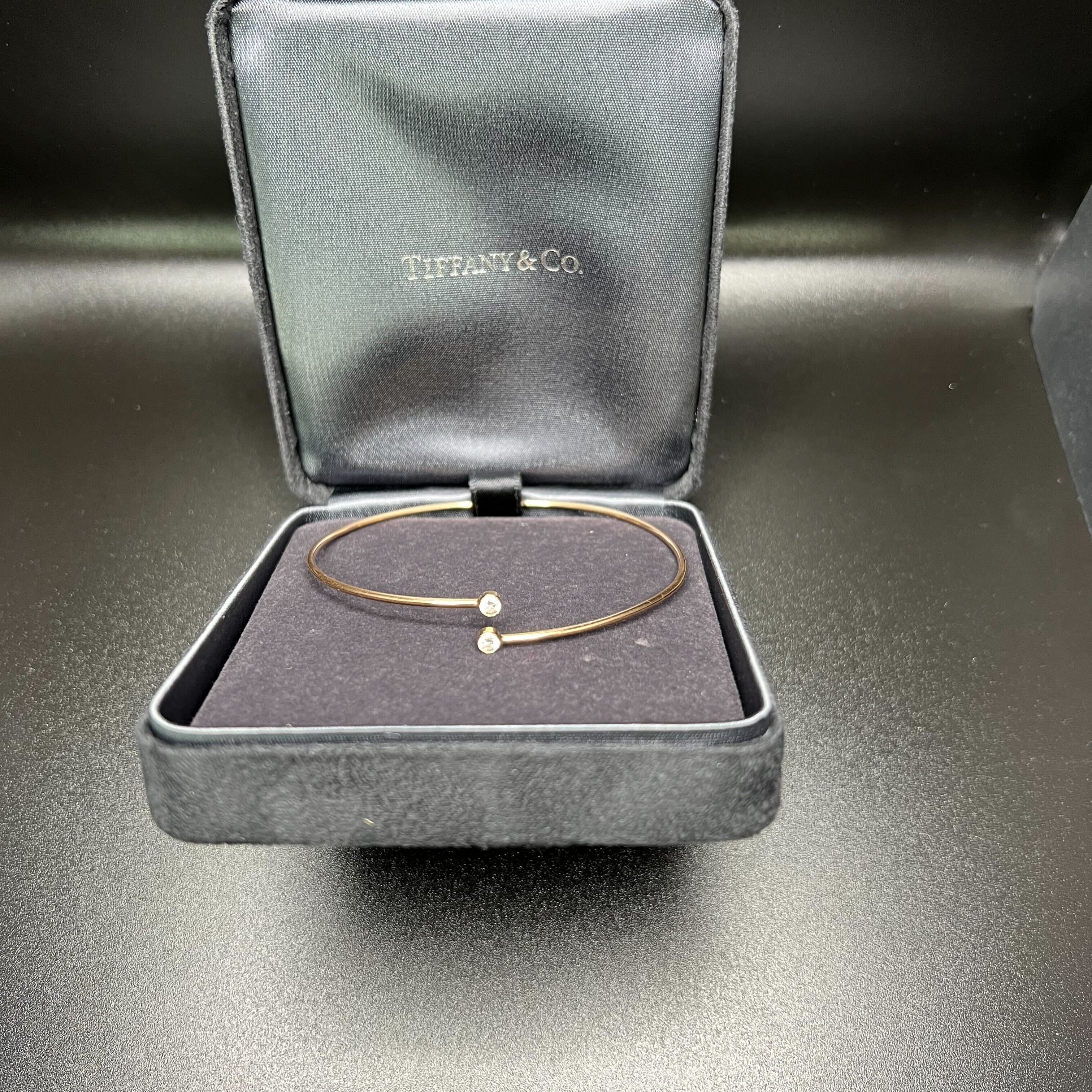 Tiffany & Co. Elsa Peretti Diamond Hoop Single Row Rose Gold Bangle Wrist Aficionado