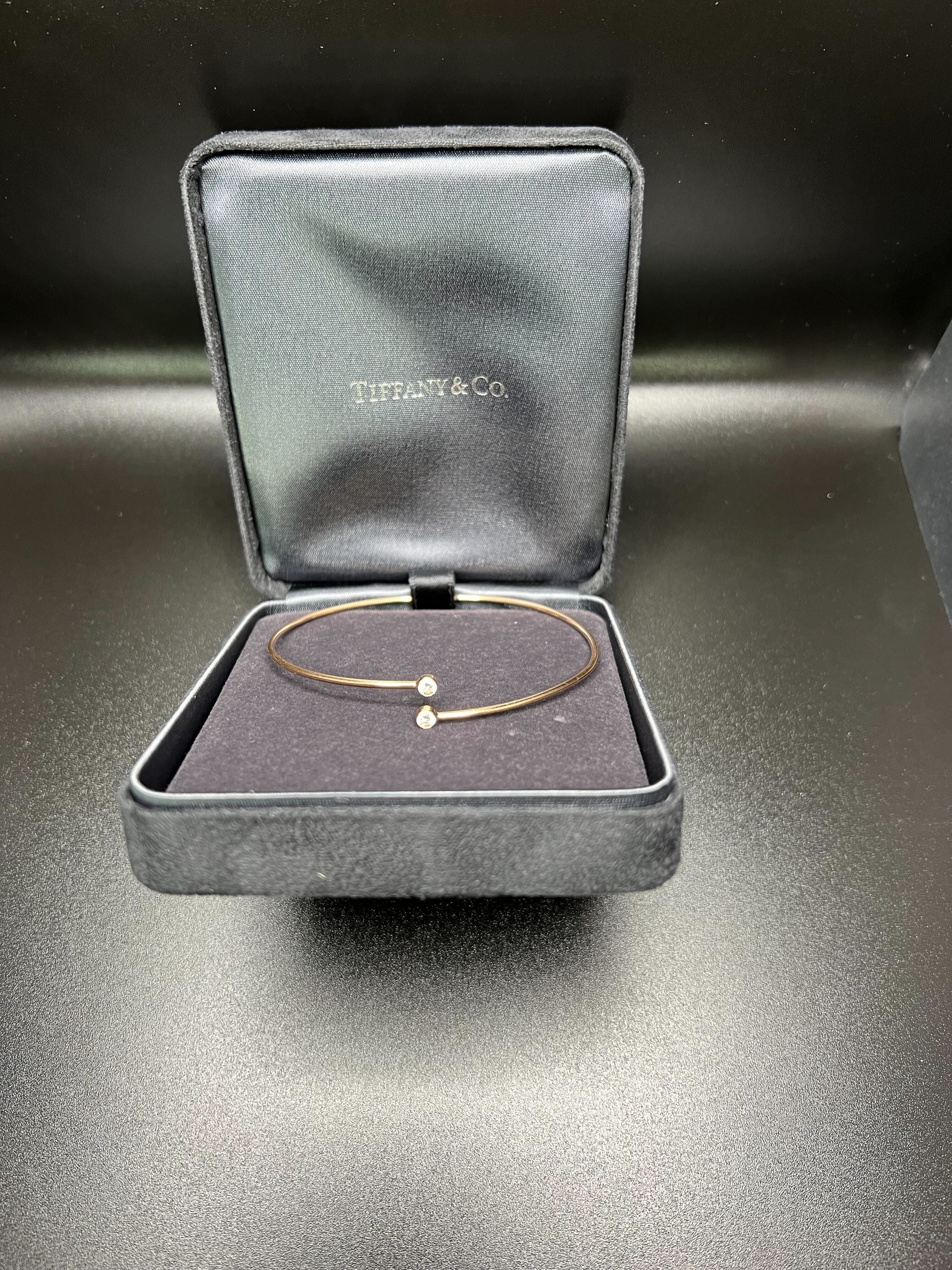 Tiffany & Co. Elsa Peretti Diamond Hoop Single Row Rose Gold Bangle Wrist Aficionado