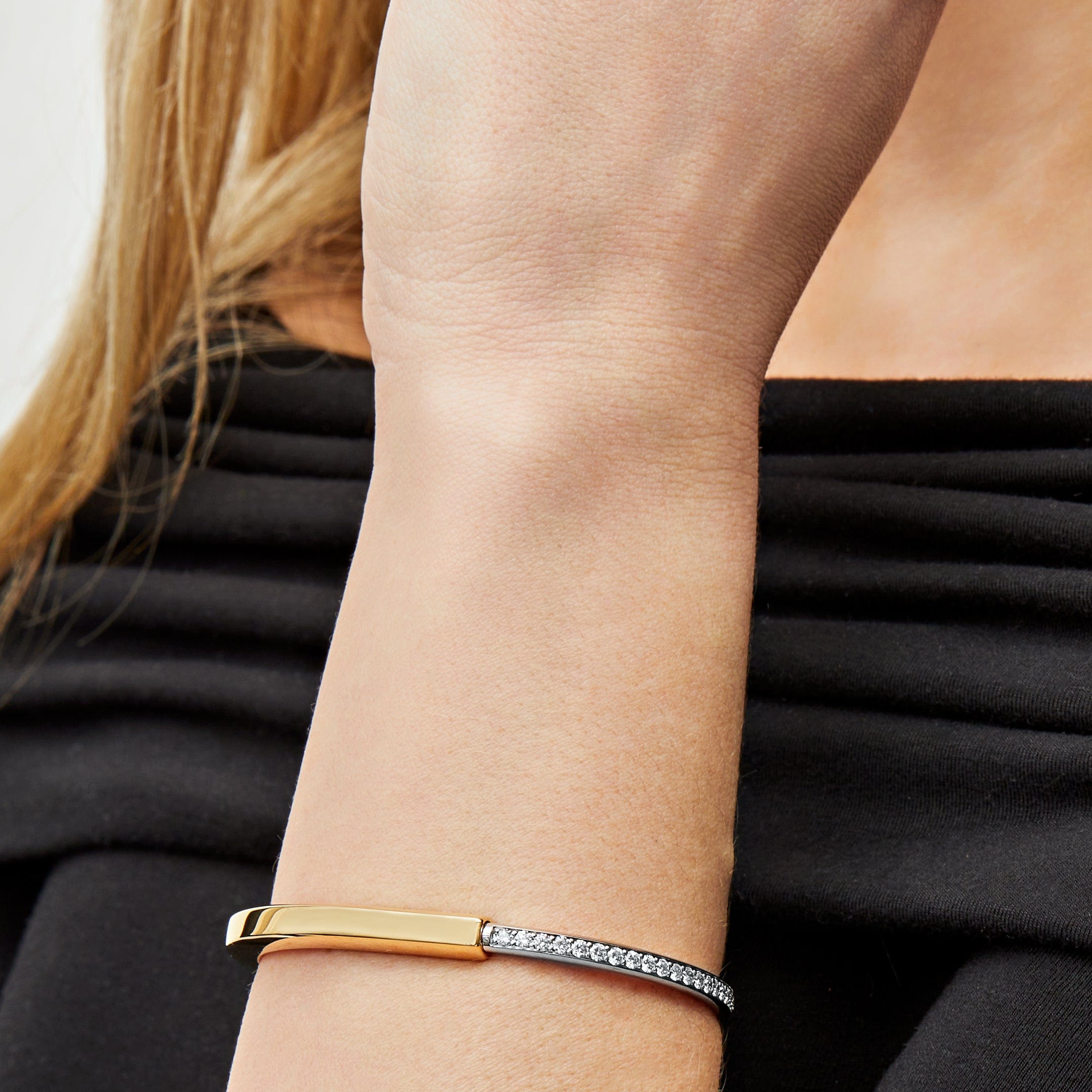 Tiffany & Co. Lock Bangle in Yellow and White Gold with Half Pave Diamonds Wrist Aficionado