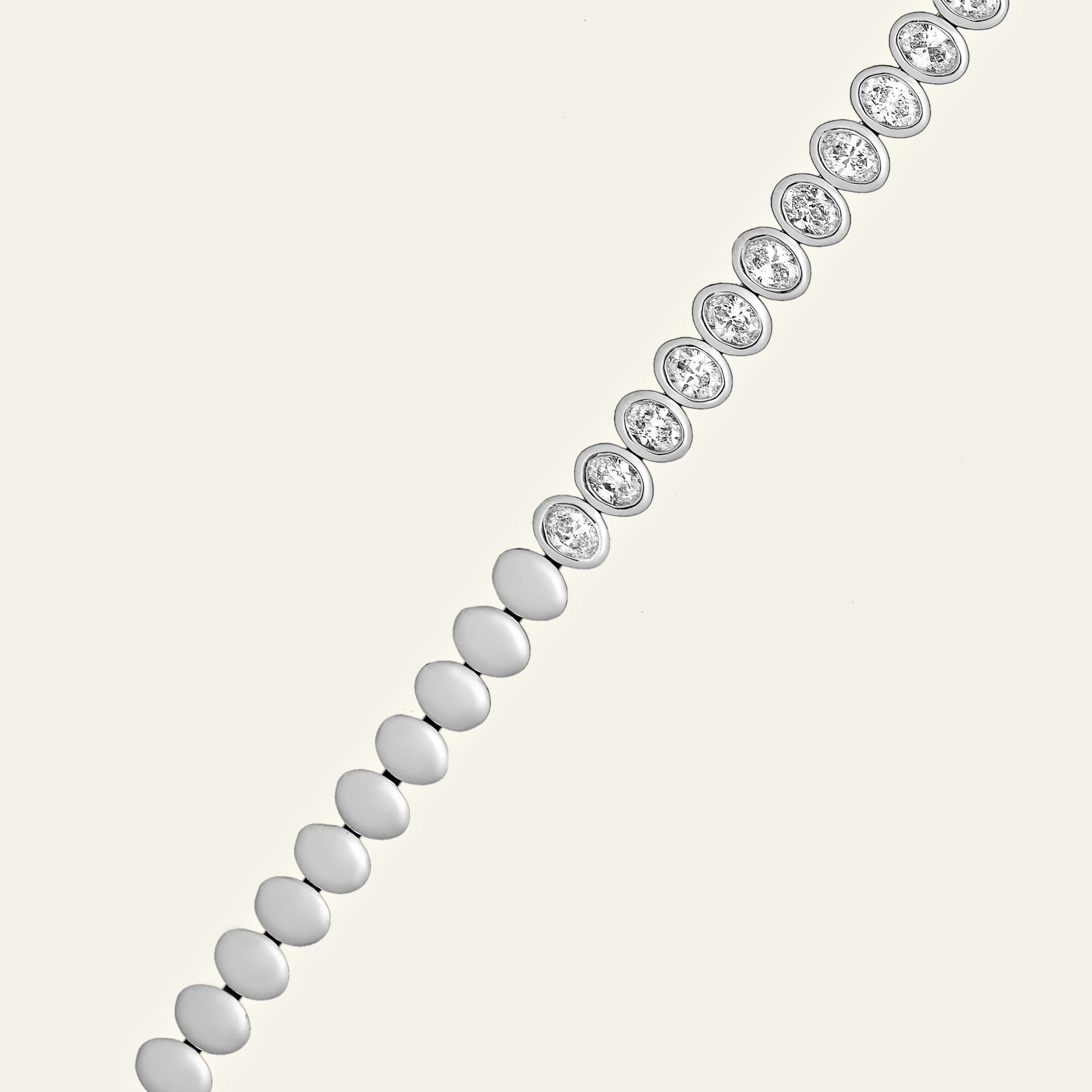 White Gold Bezel-Set Oval Diamond Tennis Necklace