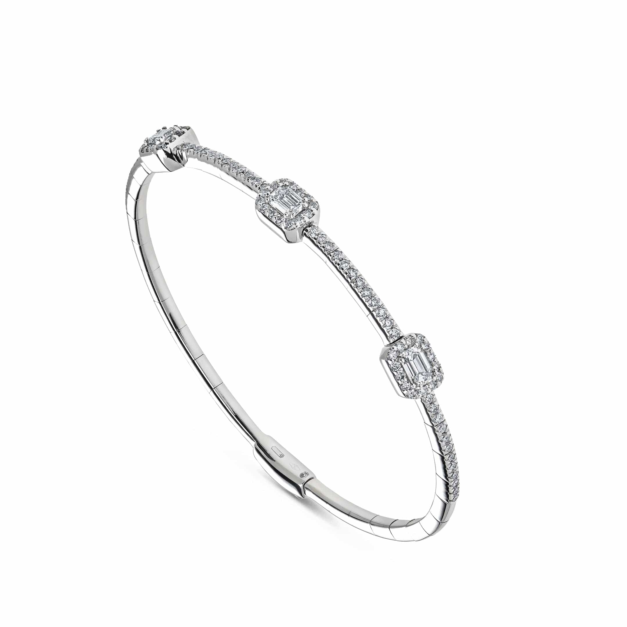 White Gold Emerald Cut Diamond Bangle