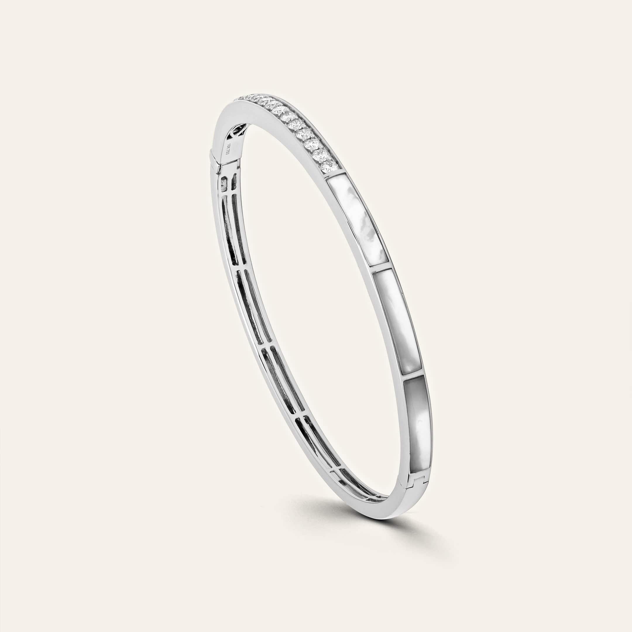 White Gold Mother-of-Pearl & Diamond Bangle