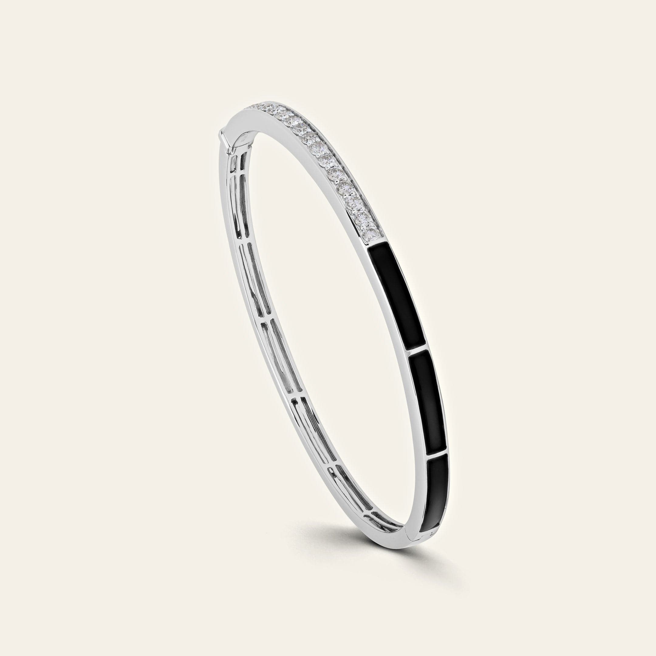 White Gold Onyx & Diamond Bangle