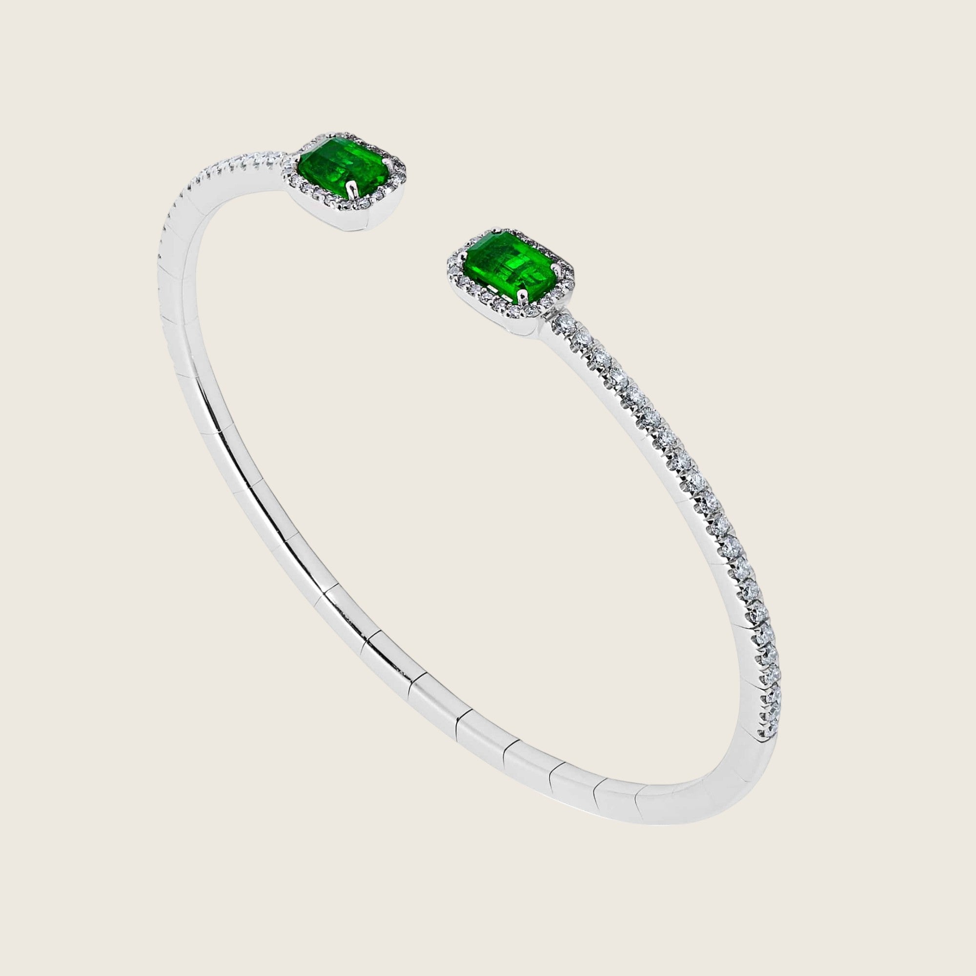 Emerald and Diamond Flexible Open Bangle