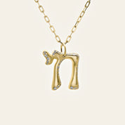 Yellow Gold Chai Pendant With Diamonds