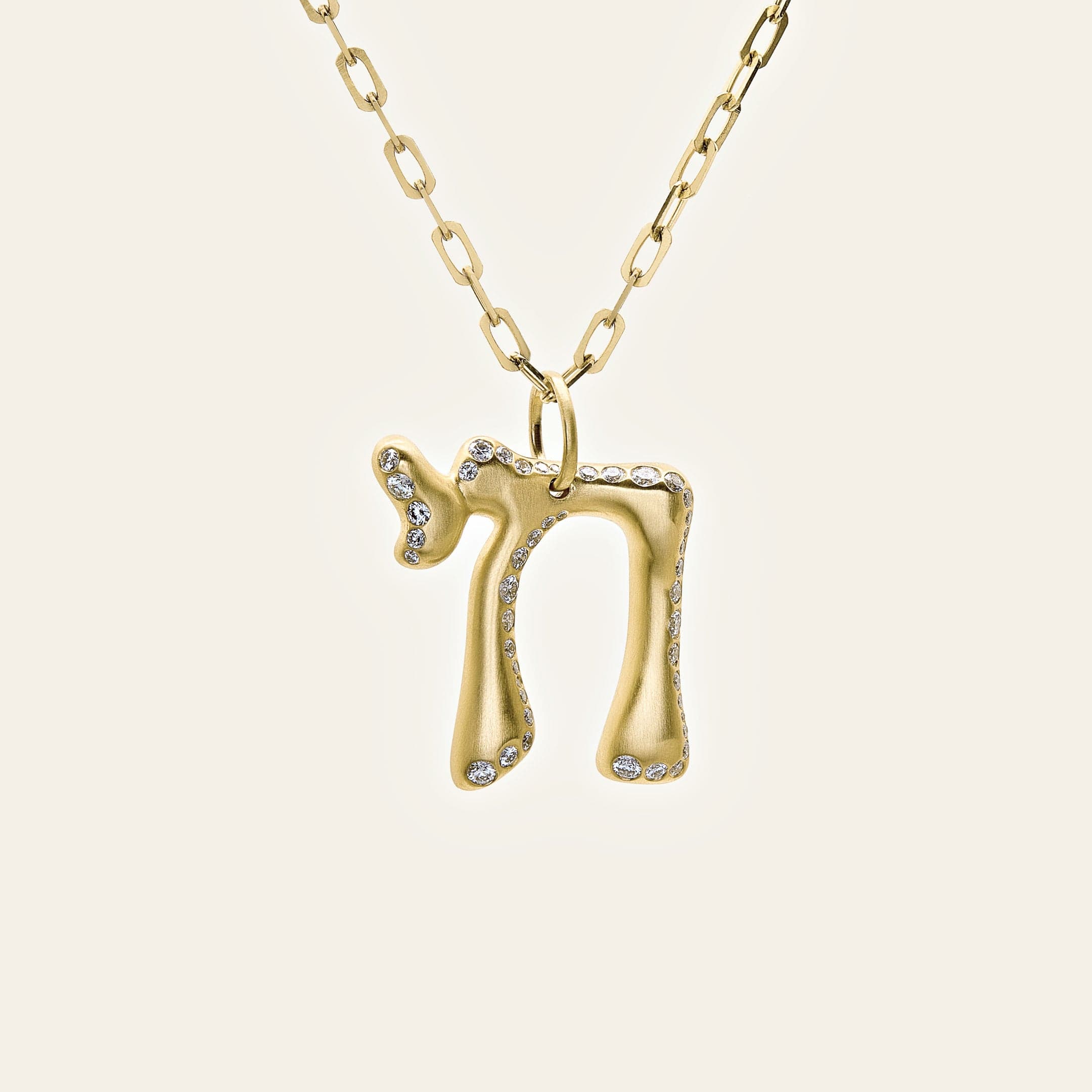 Yellow Gold Chai Pendant With Diamonds