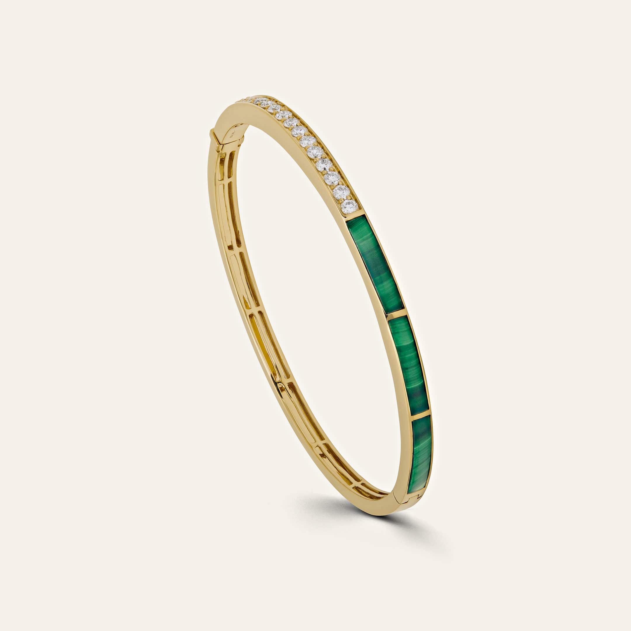 Yellow Gold Malachite & Diamond Bangle