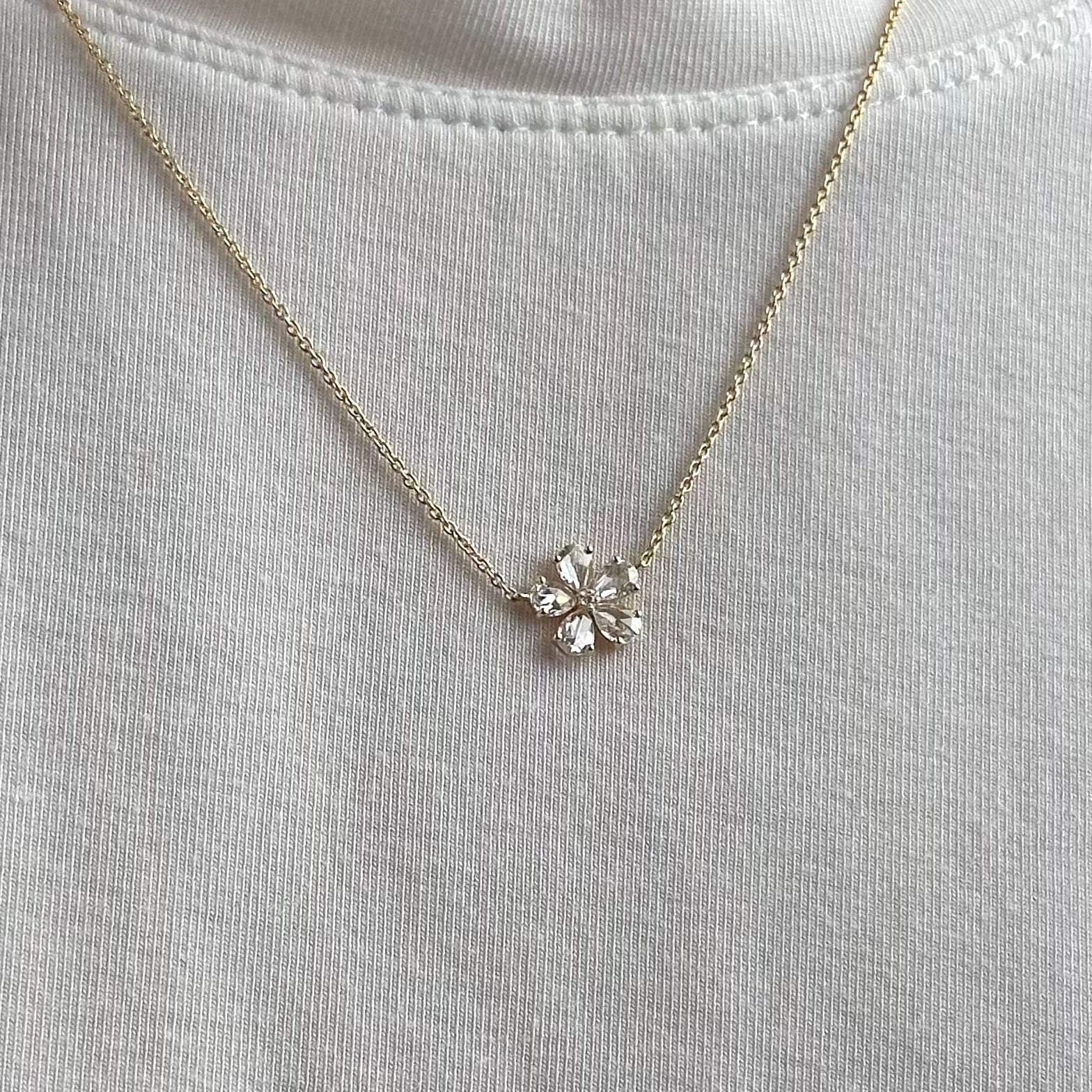Yellow Gold Rose-Cut Diamond Flower Necklace