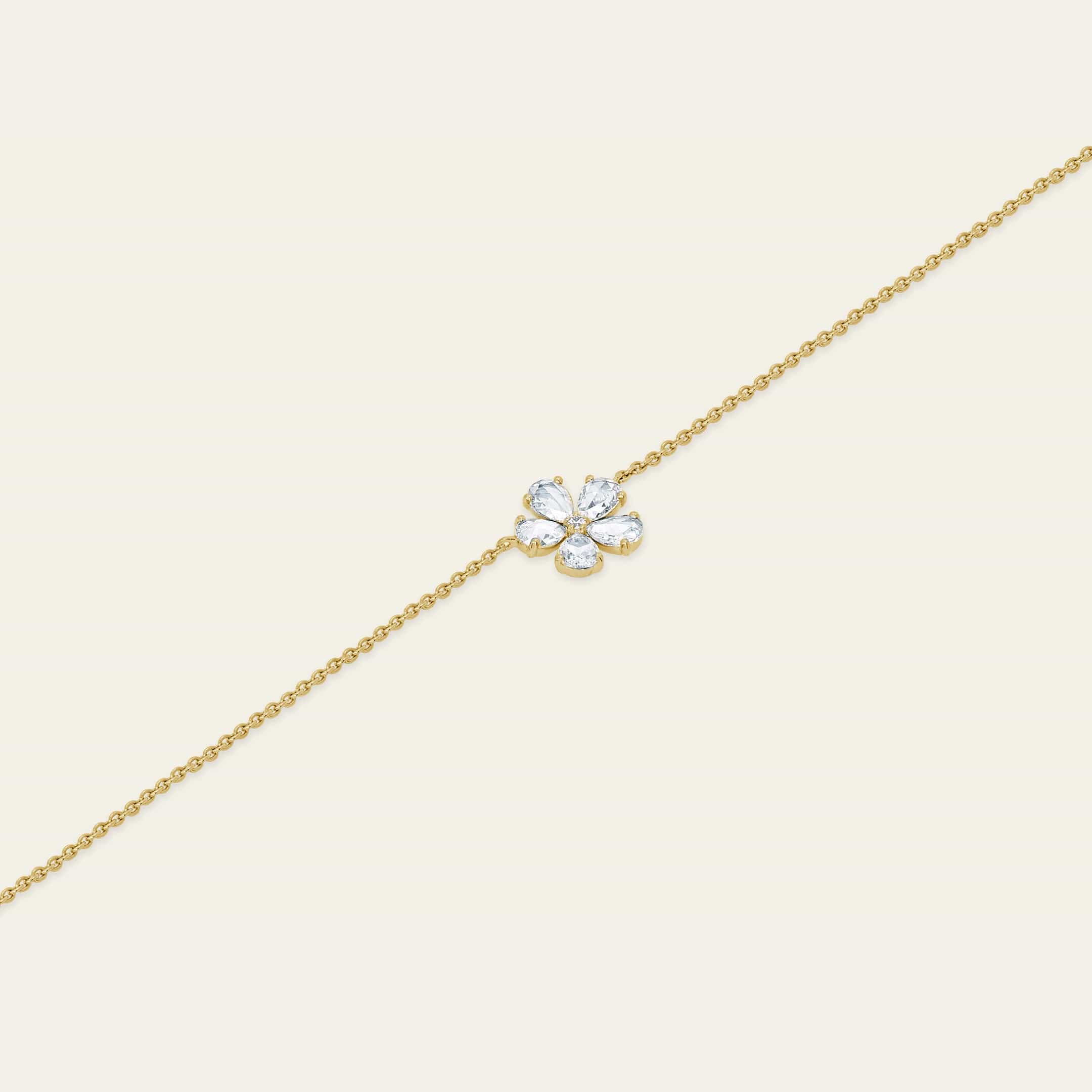 Yellow Gold Rose-Cut Diamond Flower Necklace